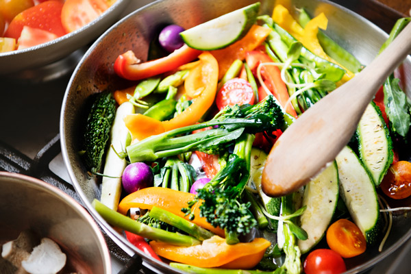 Fresh sauteed vegetables in a frying pan