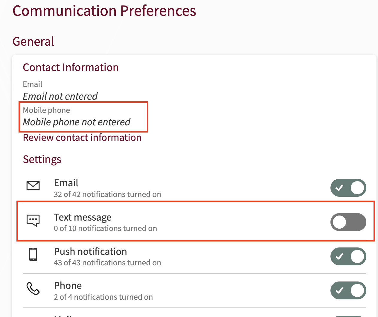 MyChart Communication Preferences