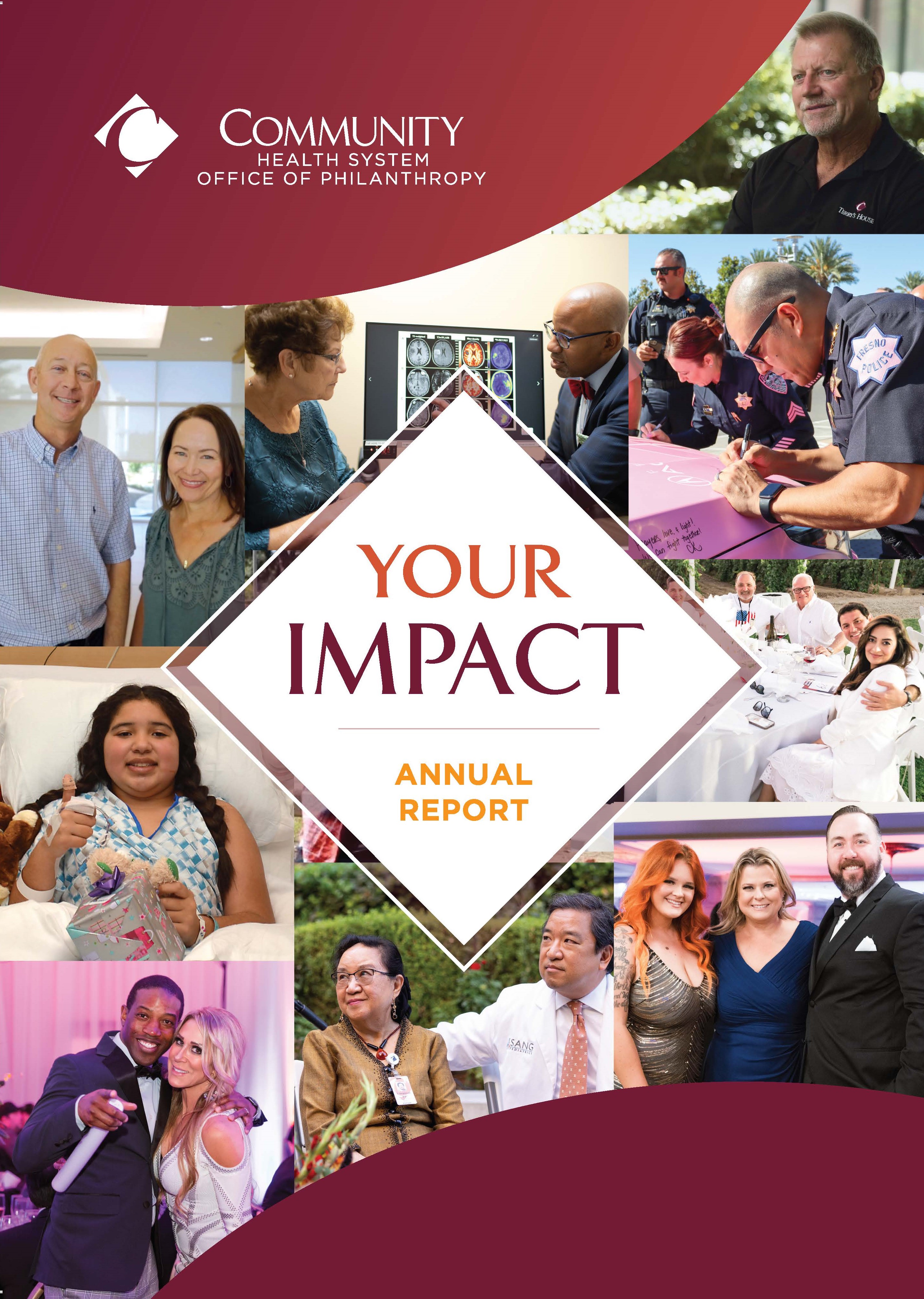 The cover of "Your Impact" annual report shows a collage of 9 different images showing members of the community