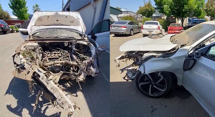 Andrew Caquias's mangled car