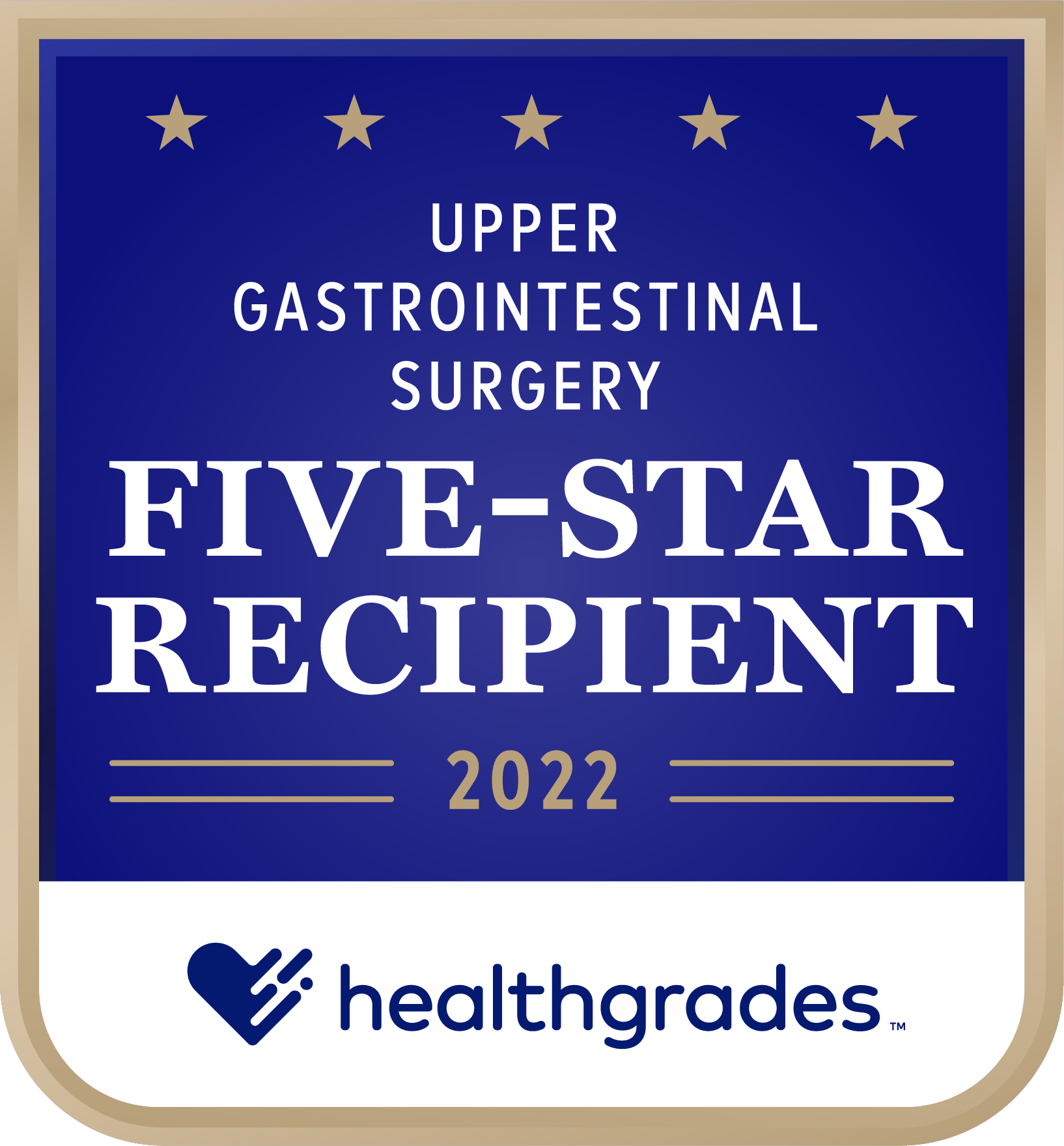 Galardonado con cinco estrellas de Healthgrades® por su cirugía gastrointestinal superior en 2022