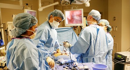 Bariatric surgery in an operating room