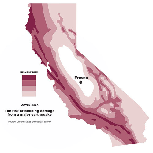 graphic showing at-risk California earthquake zones