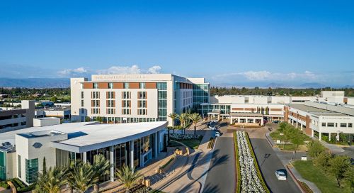 Exterior drone shot of Clovis Community hospital